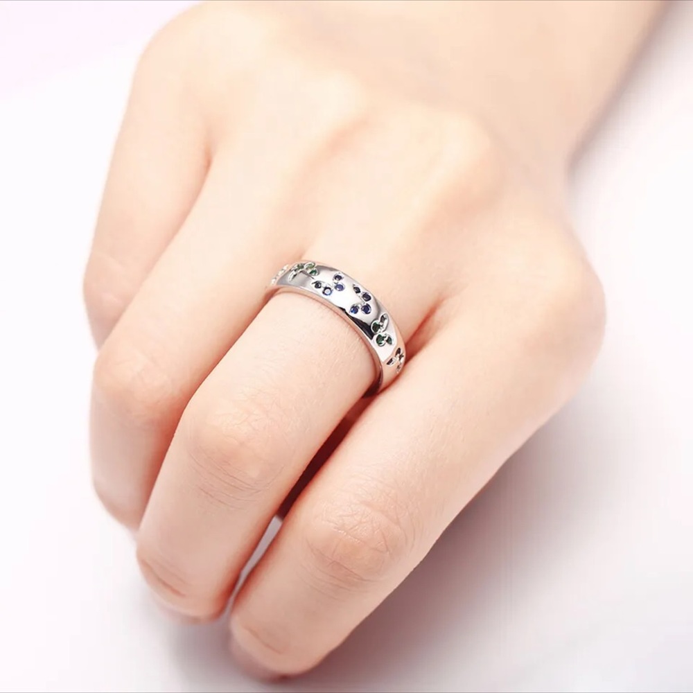 Silver Gemstone Butterfly Band Ring